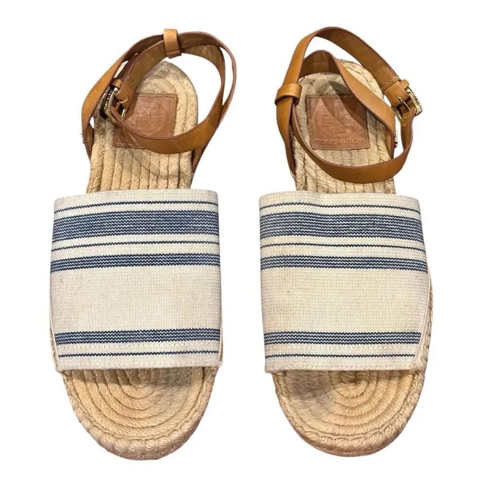 Tory Burch Awning Stripe Canvas Espadrille Sandal Size 7